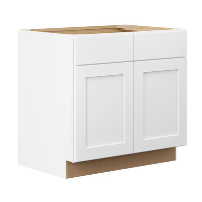 Shaker Ready To Assemble 42 in. W x 34.5 in. H x 24 in. D x Plywood Sink Base Kitchen Cabinet in Denver White