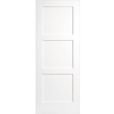 30 in. x 80 in. 3-Panel Equal Primed White Shaker Solid Core Wood Interior Door Slab - Super Arbor