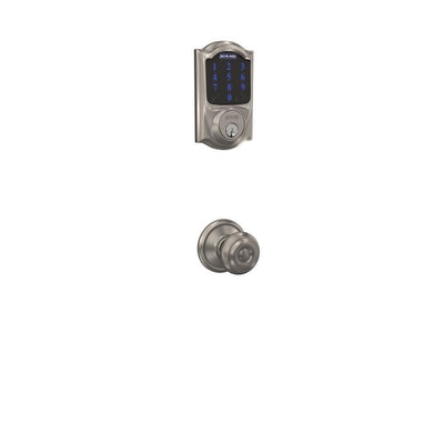 Camelot Satin Nickel Connect Wink Smart Deadbolt and Georgian Hall/Closet Knob - Super Arbor