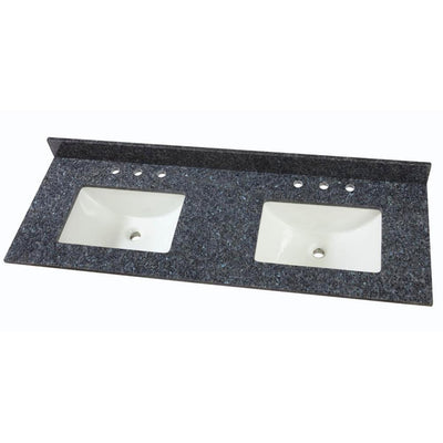 61 in. W Granite Double Sink Vanity Top in Blue Pearl with White Trough Sinks - Super Arbor