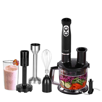 8-Speed 500-Watt Black Stainless Steel Control 6-in-1 Multi-Purpose Immersion Hand Blender Set - Super Arbor