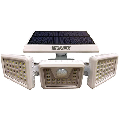 Nitelighter White Solar Powered Motion Activated Outdoor LED Area Spotlight with Daylight Sensor and 3 Adjustable Lamps - Super Arbor