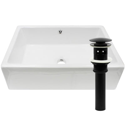 Novatto Rectangular Porcelain Vessel Sink in White wtih Overflow Drain in Matte Black - Super Arbor