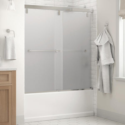 Everly 60 in. x 59-1/4 in. Mod Semi-Frameless Sliding Bathtub Door in Chrome and 1/4 in. (6mm) Niebla Glass - Super Arbor