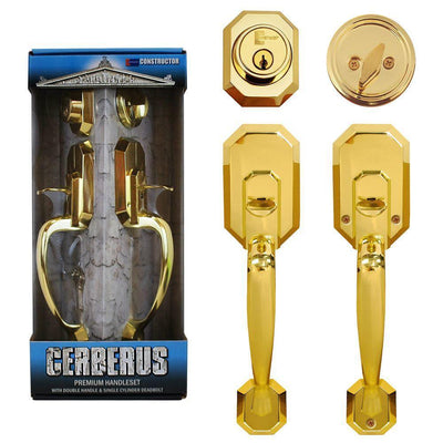 Cerberus Polished Brass Entry Door Handleset with Double Handle - Super Arbor