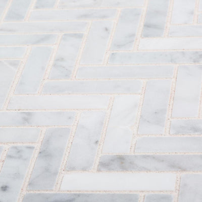 Jeffrey Court Jet Stream White Herringbone 10 in. x 11 in. x 8 mm Honed Marble Stone Mosaic Wall/Floor Tile - Super Arbor