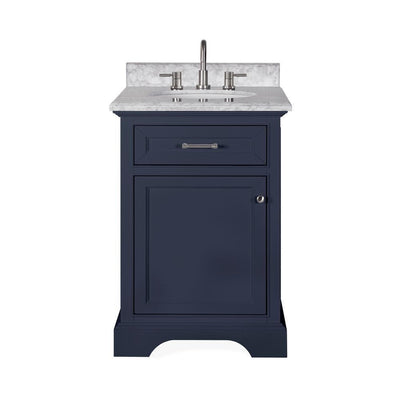 Windlowe 25 in. W x 22 in. D x 35 in. H Bath Vanity in Navy Blue with Carrara Marble Vanity Top in White with White Sink - Super Arbor