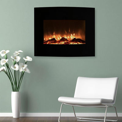25 in. Mini Curved Electric Fireplace with Wall and Floor Mount in Black - Super Arbor