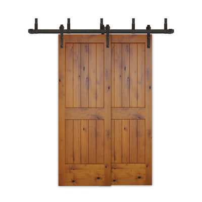 48in.x80in.Bypass Rustic Pref 2-PNL V-Groove Solid Core Knotty Alder Wood Sliding Barn Door with Bronze HardwareKit - Super Arbor