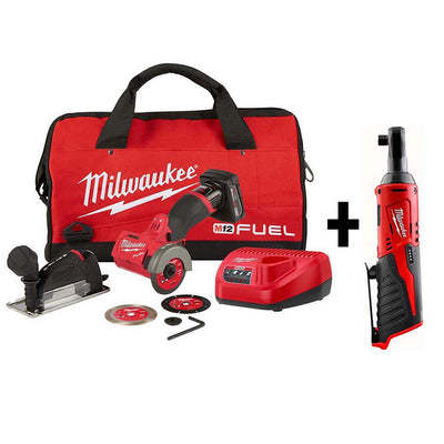 M12 FUEL 12-Volt 3 in. Lithium-Ion Brushless Cordless Cut Off Saw Kit W/ M12 3/8 in. Ratchet - Super Arbor