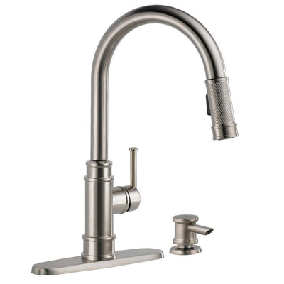 Allentown Single-Handle Pull-Down Sprayer Kitchen Faucet with Soap in SpotShield Stainless - Super Arbor