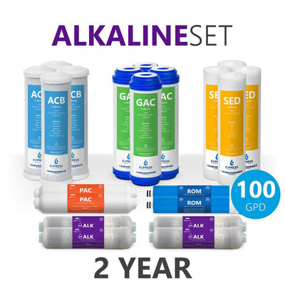 Express Water – 2 Years Alkaline Reverse Osmosis System Filter Set – 20 Filters with 100 GPD RO Membrane – 10 inch Size - Super Arbor