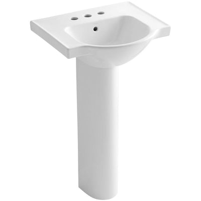 KOHLER Veer 21 in. Vitreous China Pedestal Combo Bathroom Sink in White with Overflow Drain - Super Arbor