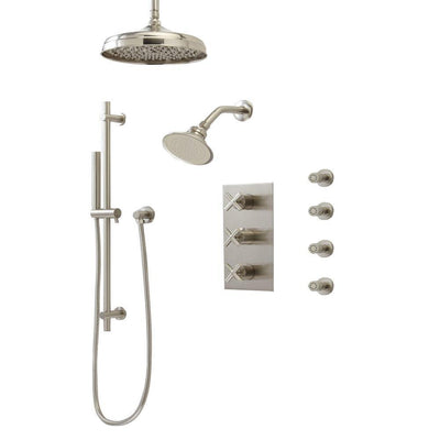 1-Spray Patterns with 1.8 GPM 8 in. Wall Mount Dual Shower Heads, Hand Shower and 4 Body Sprays in Brushed Nickel - Super Arbor