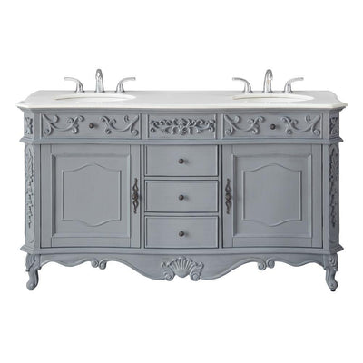 Winslow 60 in. W x 22 in. D Bath Vanity in Antique Gray with Vanity Top in White Marble with White Basins - Super Arbor