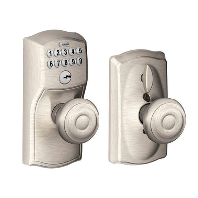 Camelot Satin Nickel Electronic Door Lock with Georgian Door Knob Featuring Flex Lock - Super Arbor