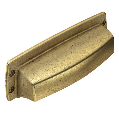 Soft Industrial 3 in. (76 mm) Center-to-Center Vintage Brass Cup Drawer Pull - Super Arbor