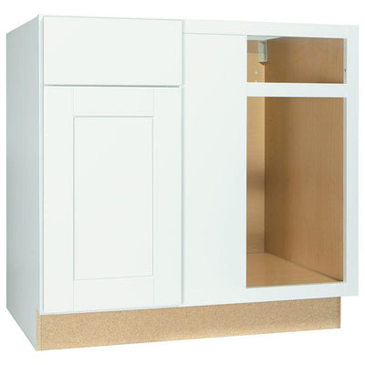 Shaker Assembled 36x34.5x24 in. Blind Base Corner Kitchen Cabinet in Satin White - Super Arbor