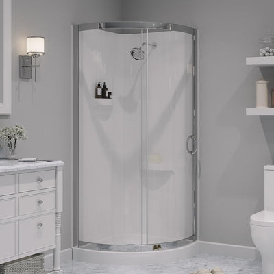 Breeze 32 in. L x 32 in. W x 76 in. H Corner Shower Kit with Reversible Sliding Door and Shower Base - Super Arbor