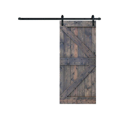 36 in. x 84 in. K Series Smoky Grey Finished Knotty Pine Wood Sliding Barn Door with Hardware Kit - Super Arbor