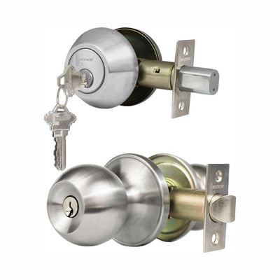 Single Cylinder Stainless Steel Finish Combo Set and Premium Entry Knob Set - Super Arbor