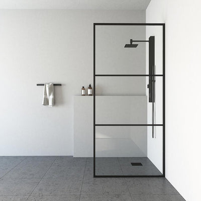 Divide 34 in. x 74 in. Framed Fixed Shower Door in Matte Black without Handle - Super Arbor