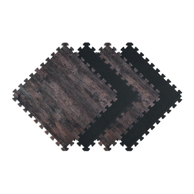 Norsk Reversible Driftwood/Black Faux Wood 24 in. x 24 in. x 0.47 in. Foam Mats (4-Pack)