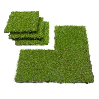 Ottomanson Ottomanson Evergreen Artificial Turf Interlocking Grass Tiles, 12" x 12" 6 Pack, Green - Super Arbor