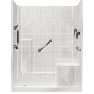 60 in. x 33 in. x 77 in. Freedom Low Threshold 3-Piece Shower Kit in White Brushed Nickel Package, RHS Seat, LHS Drain - Super Arbor