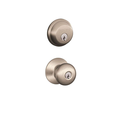 Schlage Plymouth Satin Nickel Deadbolt and Entry Door Knob ANSI/BHMA Grade 1 1-3/4 in.