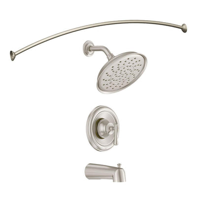 Ashville Single-Handle 1-Spray Tub and Shower Faucet with Curved Shower Rod and Valve in Spot Resist Brushed Nickel - Super Arbor