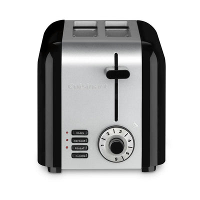 Compact 2-Slice Black and Stainless Steel Wide Slot Toaster - Super Arbor