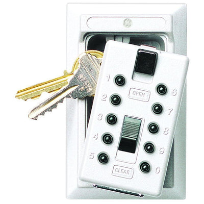 Mounted 5-Key Lock Box with Pushbutton Combination Lock, White - Super Arbor