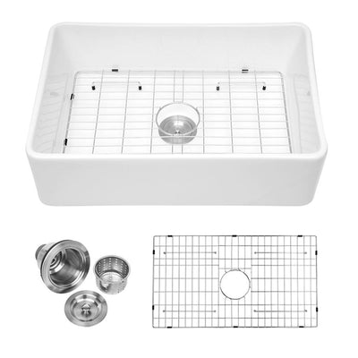 White Ceramic Fireclay 30 in. Single Bowl Farmhouse Kitchen Sink - Super Arbor