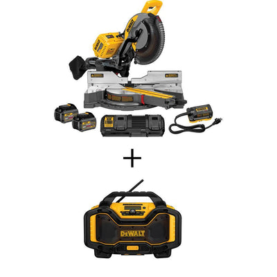 FLEXVOLT 120-Volt MAX Lithium-Ion Cordless Brushless 12 in. Sliding Miter Saw w/ (2) Batteries 2Ah and Bonus Radio - Super Arbor