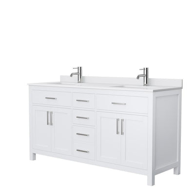 Beckett 66 in. W x 22 in. D Double Vanity in White with Cultured Marble Vanity Top in White with White Basins - Super Arbor