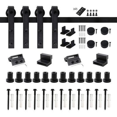 16 ft. /192 in. Frosted Black Sliding Barn Door Hardware Track Kit for Double Doors with Non-Routed Floor Guide - Super Arbor