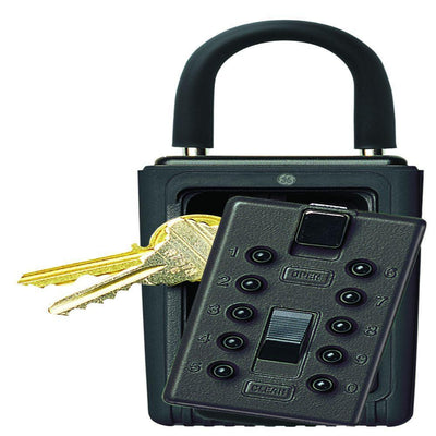 Portable 3-Key Lock Box with Pushbutton Combination Lock, Black - Super Arbor