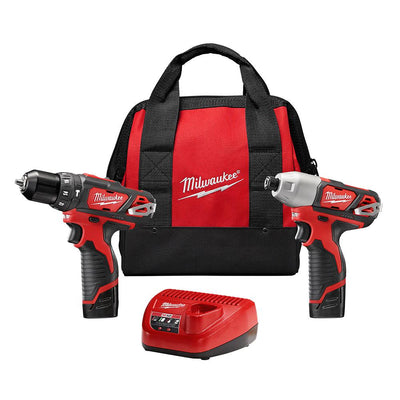 M12 12-Volt Lithium-Ion Cordless Hammer Drill/Impact Driver Combo Kit (2-Tool) W/(2) 1.5Ah Batteries, Charger & Bag - Super Arbor