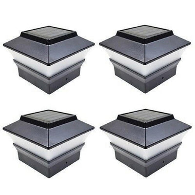 Relightable Solar 4 in. x 4 in. Black Vinyl Outdoor Post Cap Deck Lights (4-Pack) - Super Arbor