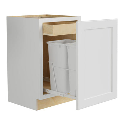 Newport Assembled 18x34.5x24 in. Plywood Shaker Double Wastebasket Base Kitchen Cabinet in Painted Pacific White - Super Arbor