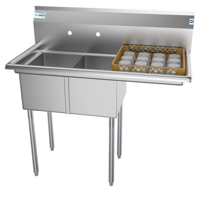 Freestanding Stainless Steel 43 in. 2-Hole Double Bowl Commercial Kitchen Sink - Super Arbor