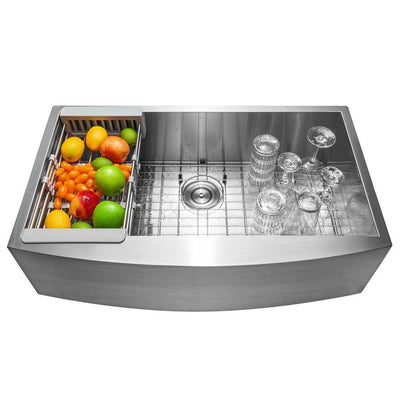 Handcrafted All-in-One Farmhouse Apron Front Stainless Steel 33 in. x 22 in. x 9 in. Single Bowl Kitchen Sink - Super Arbor