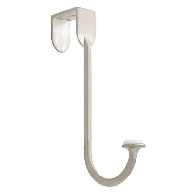 7 in. Satin Nickel with White Ceramic Insert Over-the-Door Single Hook - Super Arbor