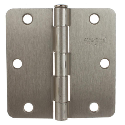 3-1/2 in. Satin Nickel Steel Door Hinge 1/4 in. Corner Radius with Screws (12-Pack) - Super Arbor