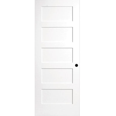 30 in. x 80 in. 5-Panel White Primed Shaker Solid Core Wood Interior Door Slab with Bore - Super Arbor