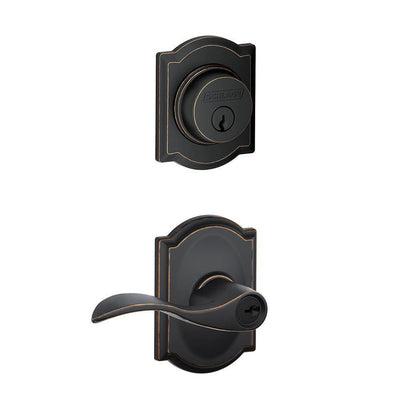 Camelot Aged Bronze Single Cylinder Deadbolt with Accent Entry Door Lever Combo Pack - Super Arbor