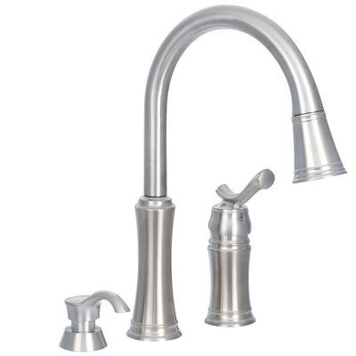 Lakeview Single-Handle Pull-Down Sprayer Kitchen Faucet with Soap Dispenser in Stainless - Super Arbor