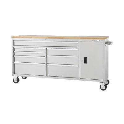 72 in. 8-Drawer and 1-Door Mobile Workbench in Stainless Steel