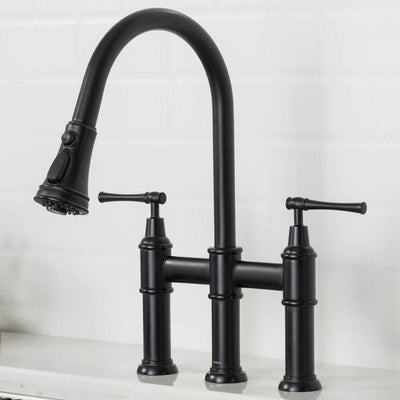 Allyn Transitional 2-Handle Bridge Kitchen Faucet with Pull-Down Sprayhead in Spot Free Stainless Steel - Super Arbor